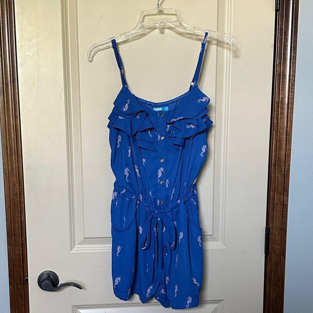 L'Amour Blue Seahorse Print Romper